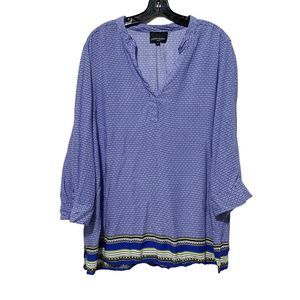 Cynthia Rowley Women Plus 2X Blue green V- Neck 3/4 Sleeve Top